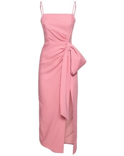 MSGM Viscose Blend Midi Dress W/bow - Pink