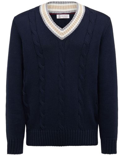 Brunello Cucinelli Sweater Aus Baumwollkordstrick - Blau