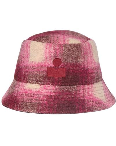Isabel Marant Haley Checked Wool Blend Bucket Hat - Pink