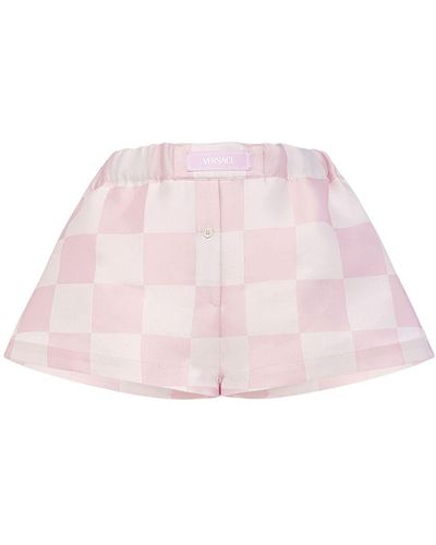 Versace Shorts Aus Seidenmischduchesse "big Damier" - Pink