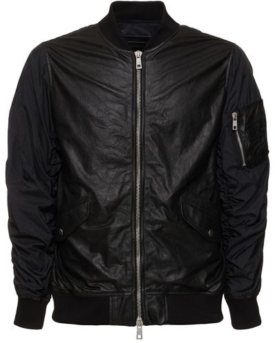 Giorgio Brato Wrinkled Leather & Nylon Bomber Jacket - Black