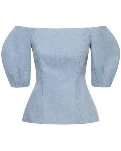 Gabriela Hearst Ellen Puff Sleeve Cotton Denim Top - Blue