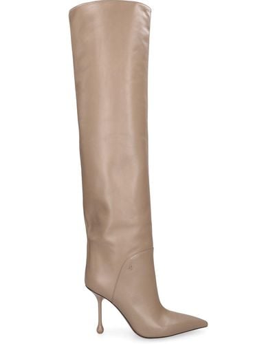 Jimmy Choo 95Mm Cycas Kb Leather Knee High Boots - White