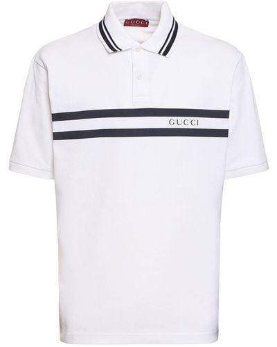 Gucci Logo Stretch Cotton Piquet Polo Shirt - White