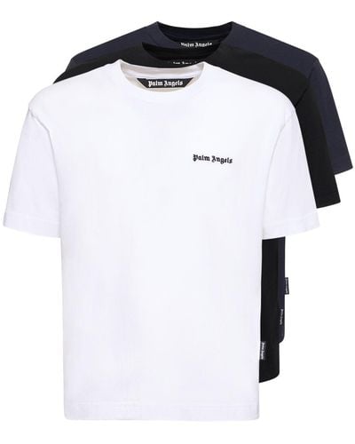 Palm Angels Set Of 3 Logo Cotton T-Shirts - Black