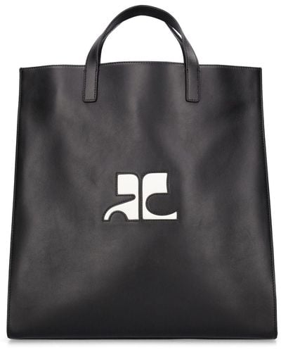 Courreges Logo Leather Tote Bag - Black