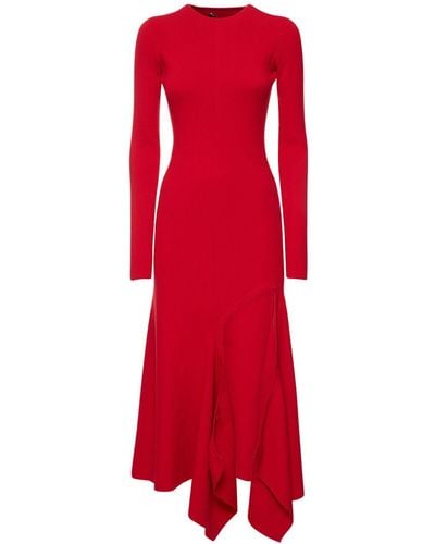 Y. Project Asymmetric Jersey Long Sleeve Dress - Red