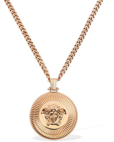 Versace Medusa Coin Charm Long Necklace - Metallic