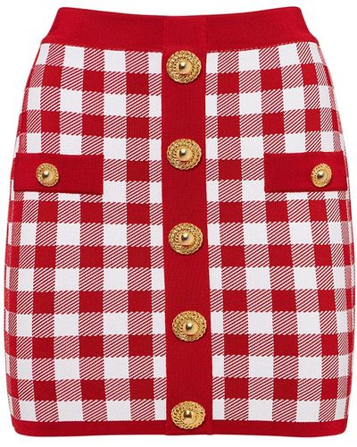 Balmain Check Knit Mini Skirt - Red