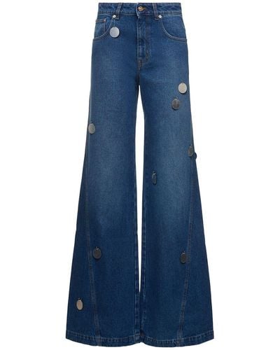 David Koma Denim Wide Jeans W/ Plexi Embellishts - Blue