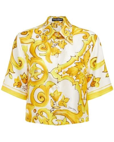 Dolce & Gabbana Kurzärmeliges Hemd Aus Seide Mit Maiolicadruck - Mettallic