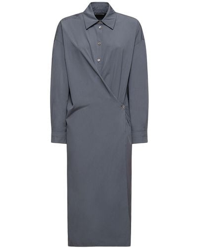 Lemaire Straight Collar Cotton & Silk Midi Dress - Gray