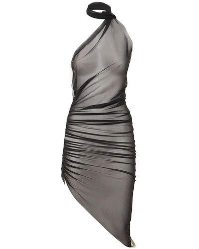 Ludovic de Saint Sernin Sheer Chiffon Asymmetric Long Dress - Gray