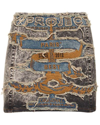 Y. Project Paris' Best Denim Mini Skirt W/Patches - Gray