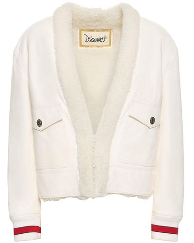 DSquared² Leather Shearling Jacket - Natural