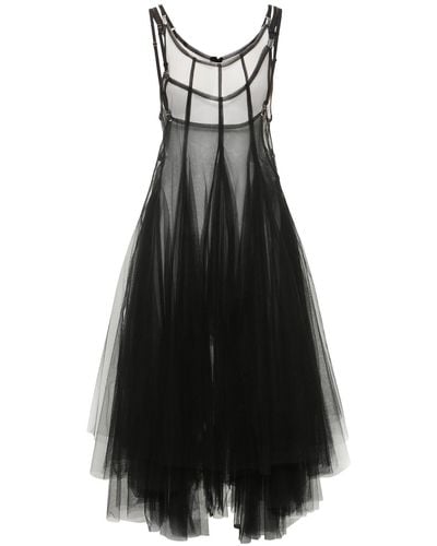 Noir Kei Ninomiya Nylon Tulle & Cotton Mini Dress - Black