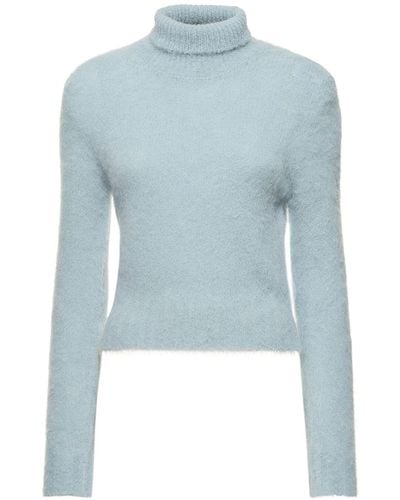 Ami Paris Brushed Alpaca Blend Turtleneck Sweater - Blue
