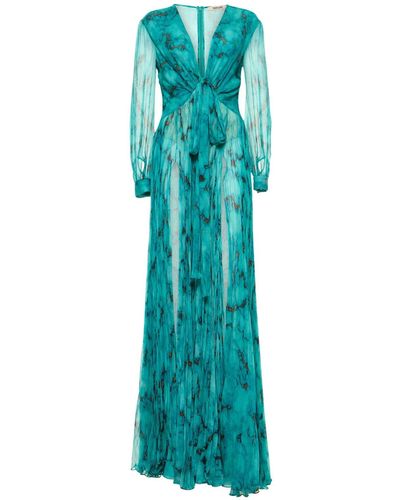 Roberto Cavalli Printed Silk Chiffon Long Dress - Blue