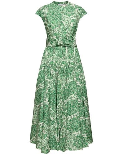 Giambattista Valli Robe longue drapée en popeline de coton imprimé - Vert