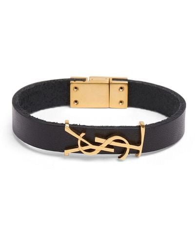 Saint Laurent Ysl Leather Bracelet - Black