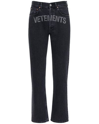 Vetements Logo Print Cotton Denim Jeans - Black