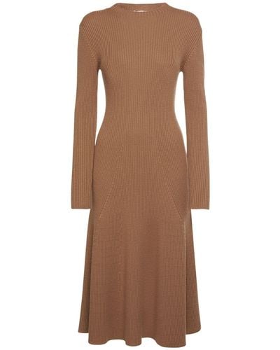 Moncler Tricot Wool Blend Dress - Brown