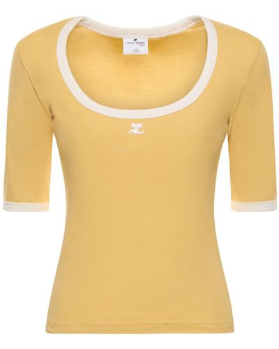Courreges Holistic Contrast Cotton T-Shirt - Yellow