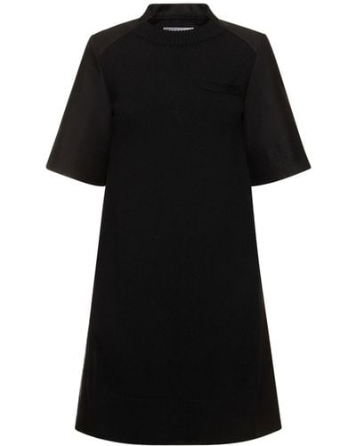 Sacai Cotton Gabardine Knit S/S Mini Dress - Black