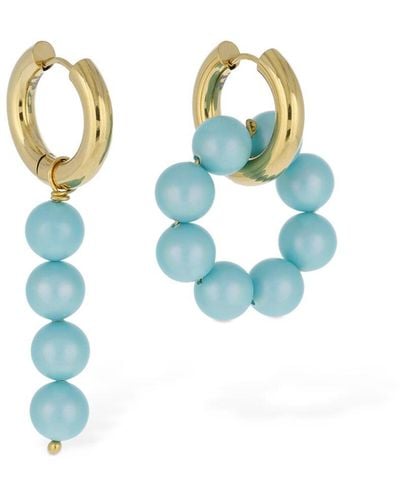 Timeless Pearly Beaded Charm Mismatched Earrings - Blue