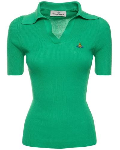 Vivienne Westwood Marina Cotton Knit Short Sleeve Polo - Green