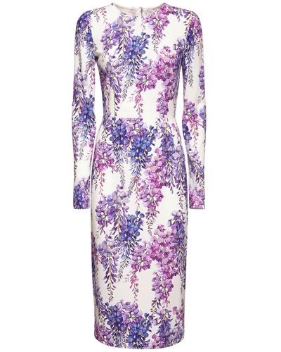 Dolce & Gabbana Stretch Cady Printed Fitted Dress - Purple