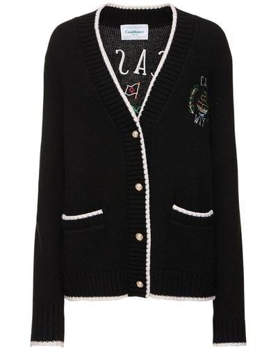 Casablancabrand Embroidered Knit Logo Cardigan - Black