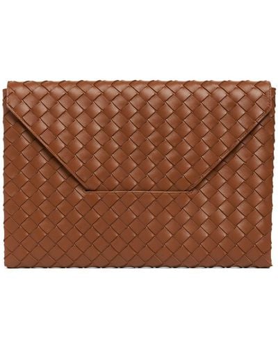 Bottega Veneta Large Origami Leather Envelope Pouch - Brown