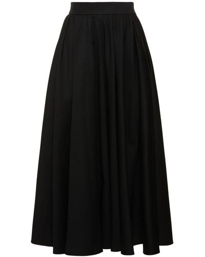 Patou Pleated Cotton Gabardine Long Skirt - Black
