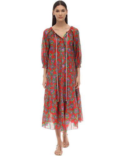 Borgo De Nor Natalia Floral Print Silk & Cotton Dress - Red