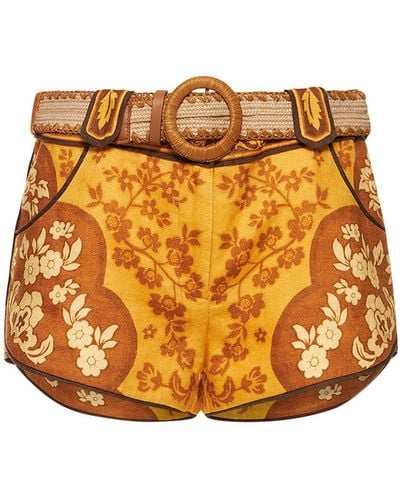 Zimmermann Raie Printed Linen Mini Shorts - Orange