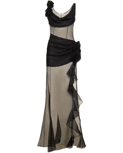 Alessandra Rich Silk Organza Sheer Evening Dress - Black