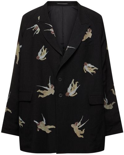 Yohji Yamamoto Blazer de viscosa y lino - Negro