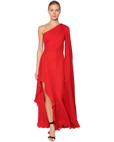 Elie Saab Long One-shoulder Silk Crepe Dress - Red