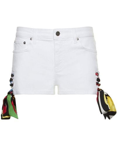 Emilio Pucci Denim Mini Shorts W/Foulard Laces - White