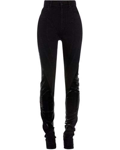 Mugler Cotton Denim & Tech Jersey Jeans - Black