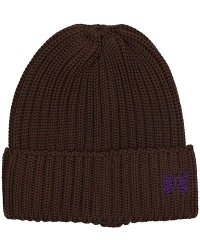 Needles Logo Wool Knit Hat - Brown