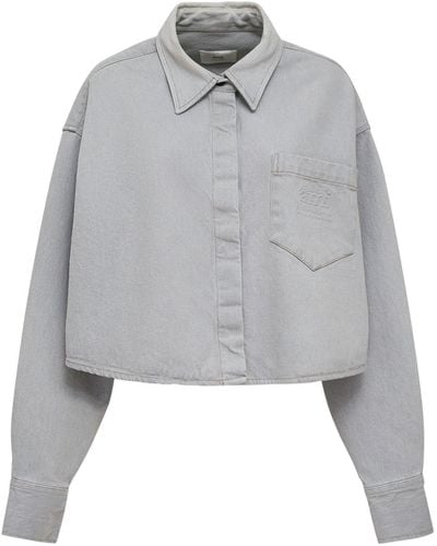 Ami Paris Denim Cropped Cotton Shirt - Gray