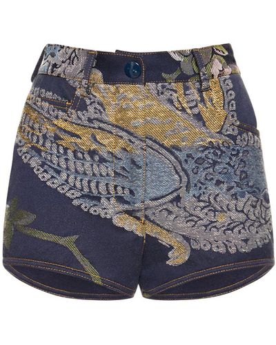 Etro Embroidered Denim Mini Shorts - Blue