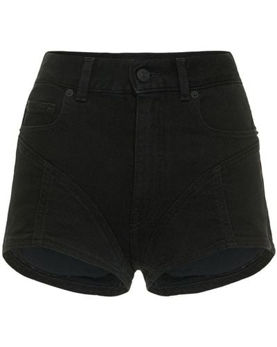 Mugler Contrast Hi-Waist Denim & Jersey Shorts - Black