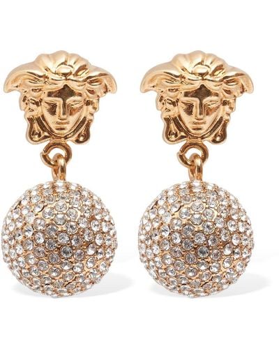 Versace Logo Crystal Pendant Earrings - Metallic