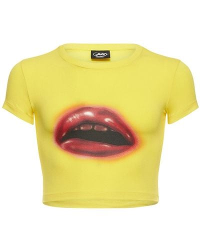 Mowalola Mouth Print Stretch Viscose Baby T-shirt - Yellow