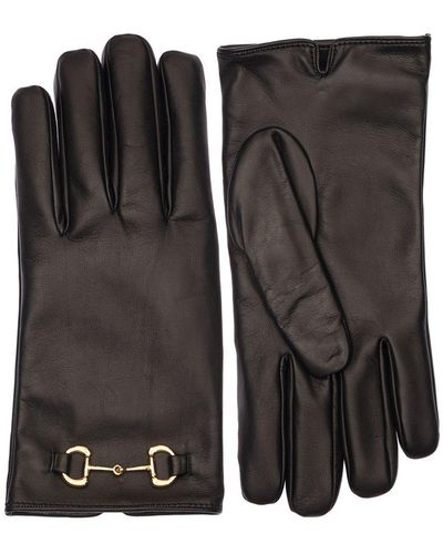 Gucci Guantes Madly De Piel Con Horsebit - Negro