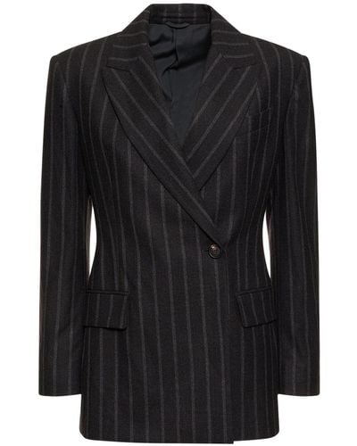 Brunello Cucinelli Pinstripe Wool Single Breast Jacket - Black