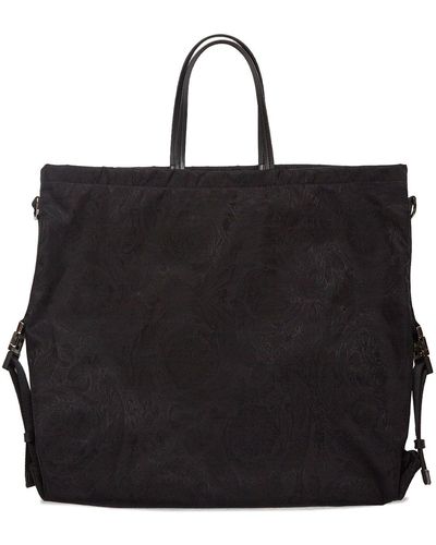 Versace Tote Aus Nylon Mit Barocco-motiv - Schwarz